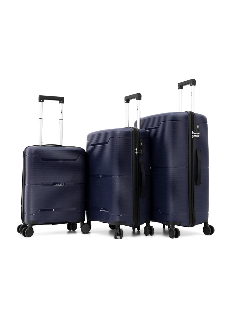 ميلايف Durable PP Hard Shell Luggage Trolley Bag 3 Pieces Set,Navy (S-20,M-24,L-28 Inch)