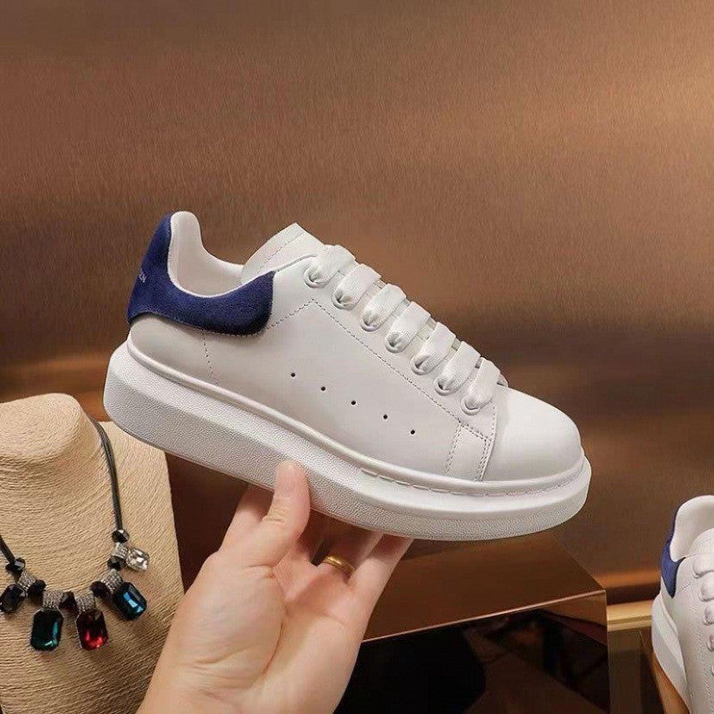 High Version Mcqueen White Shoes Shallow Mouth Genuine Leather Thick Sole Inner Heightening Sneakers Casual Versatile Couple Platform Shoes - Image 1