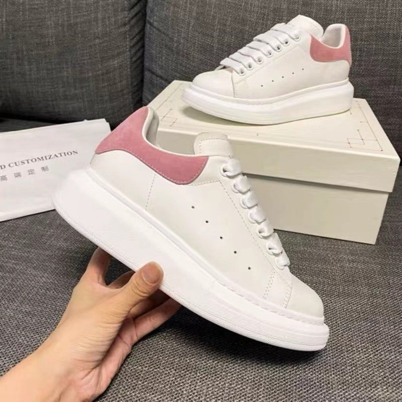 High Version Mcqueen White Shoes Shallow Mouth Genuine Leather Thick Sole Inner Heightening Sneakers Casual Versatile Couple Platform Shoes - Image 2