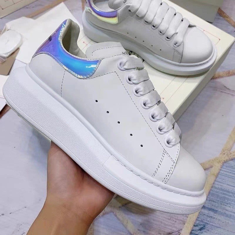 High Version Mcqueen White Shoes Shallow Mouth Genuine Leather Thick Sole Inner Heightening Sneakers Casual Versatile Couple Platform Shoes - Image 3