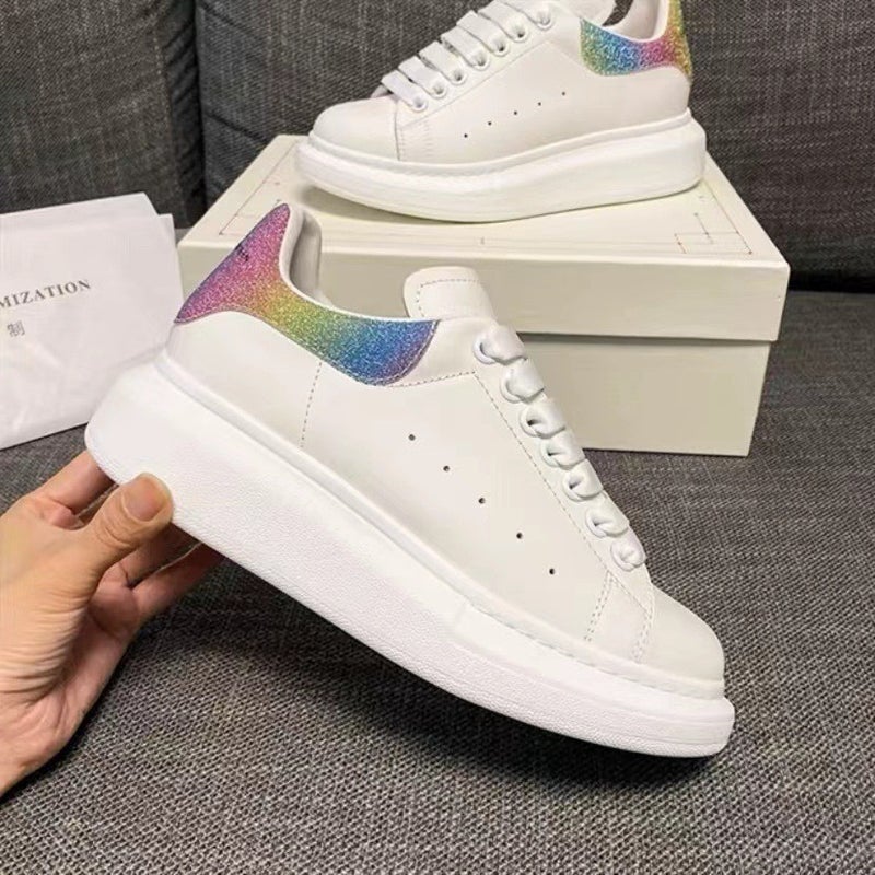High Version Mcqueen White Shoes Shallow Mouth Genuine Leather Thick Sole Inner Heightening Sneakers Casual Versatile Couple Platform Shoes - Image 5