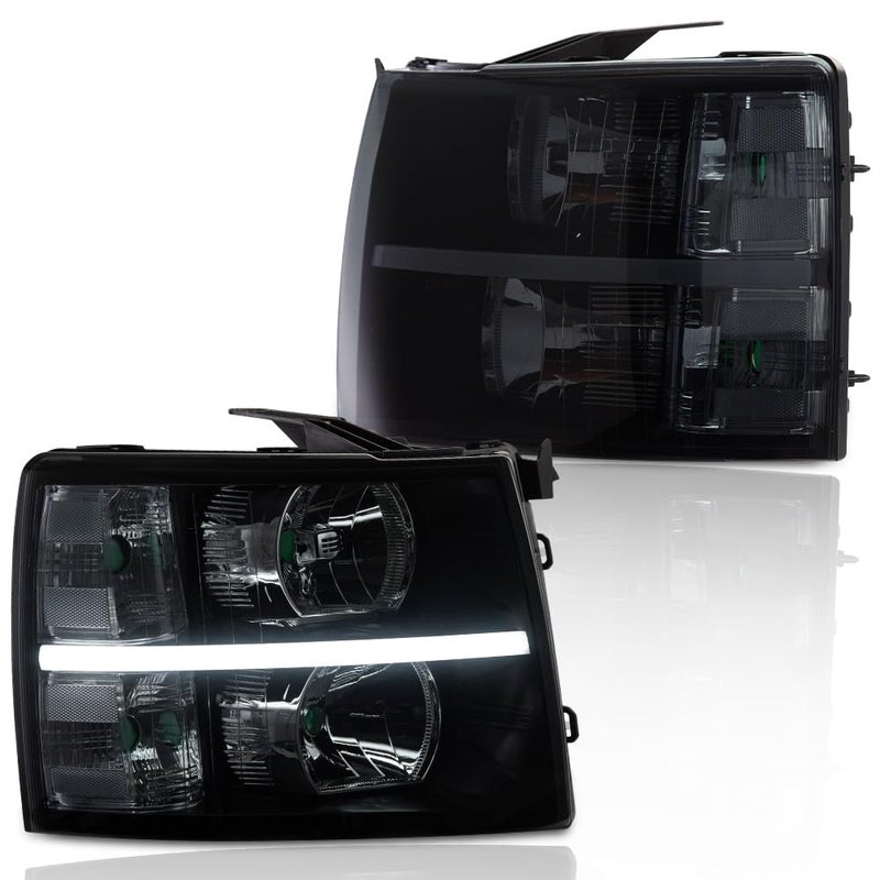 GRAND ORANGE LED Bar Headlight Assembly Compatible with 20072013 Chevy Silverado 1500 Fit 20072014 Silverado 2500 3500 2500HD 3500HD Lamp Smoke Lens Black Housing Clear reflector - Image 3