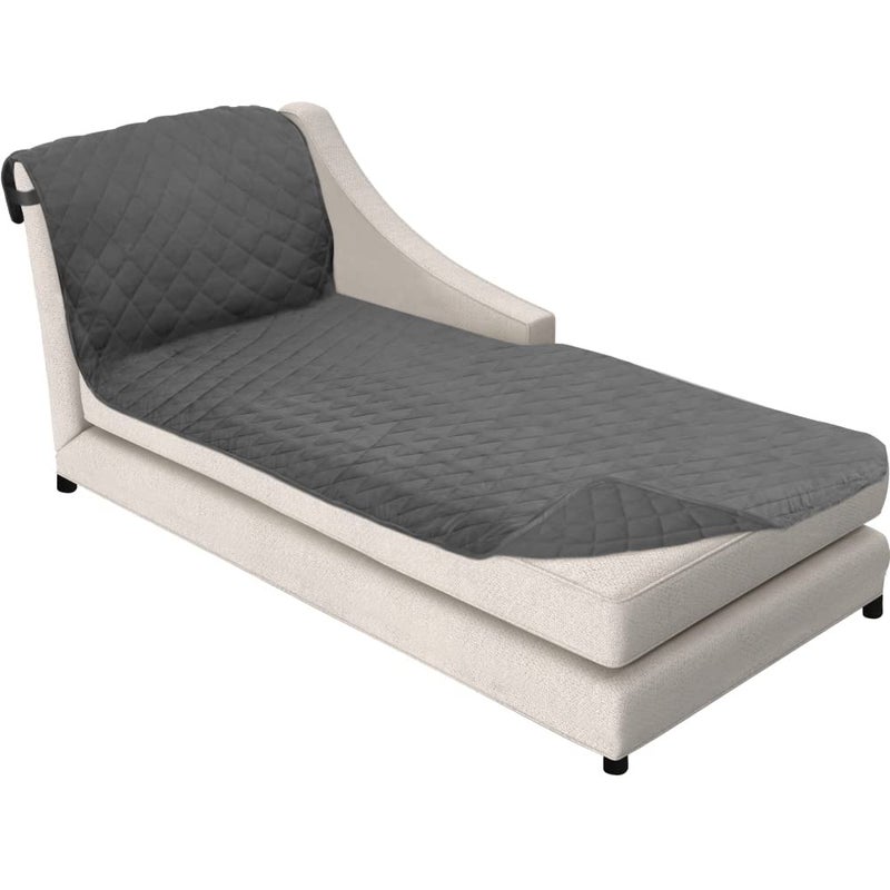 Sofa Shield Chaise Slip Cover with Patented Strap Cushion Protector Reversible Stain and Dog Tear Resistant Slipcover Quilted Microfiber 102x34in Seat Washable Covers for Dogs Pets Kids Charcoal