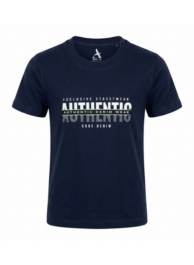 Andora Printed Pattern Short Sleeves Boys T-Shirt - Navy Blue - Image 1