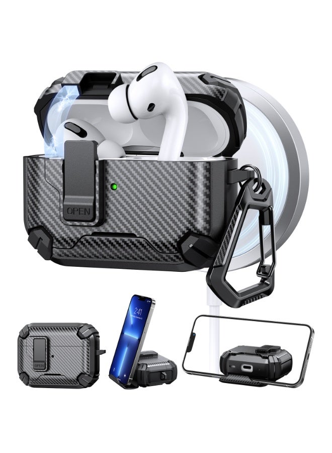 ICARLUS For AirPods 4 MagSafe Magnetic Holder Carbon Fiber Pattern Earphone Case Black - Image 1