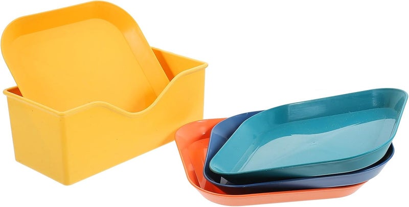 Gatuida Wheat Straw Snack Plates Set of 4 with Large Square Dishes and Storage Rack, Multipurpose Fruit and Dessert Plates for Home and Party Use, Eco-friendly Food Container, Lightweight - Image 1