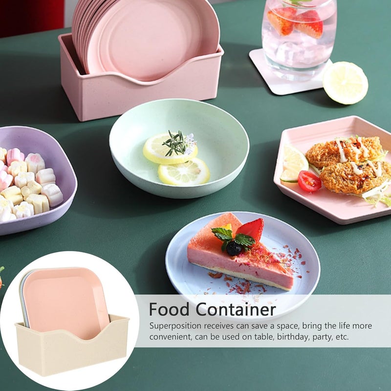 Gatuida Wheat Straw Snack Plates Set of 4 with Large Square Dishes and Storage Rack, Multipurpose Fruit and Dessert Plates for Home and Party Use, Eco-friendly Food Container, Lightweight - Image 4