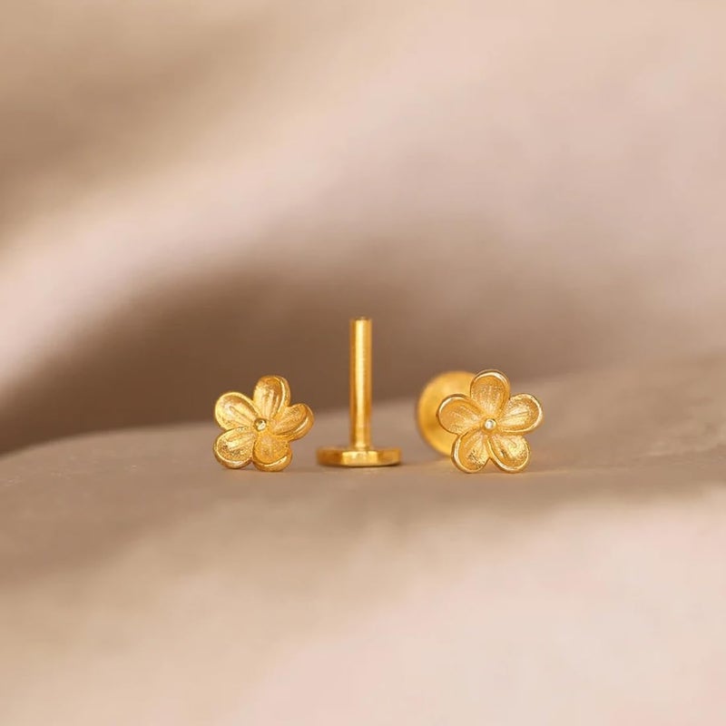 NONTAI 16G Dainty Flower Gold Stud Earrings, Cartilage Tragus Helix Flat Back Stud Conch Piercing Jewelry - Image 2