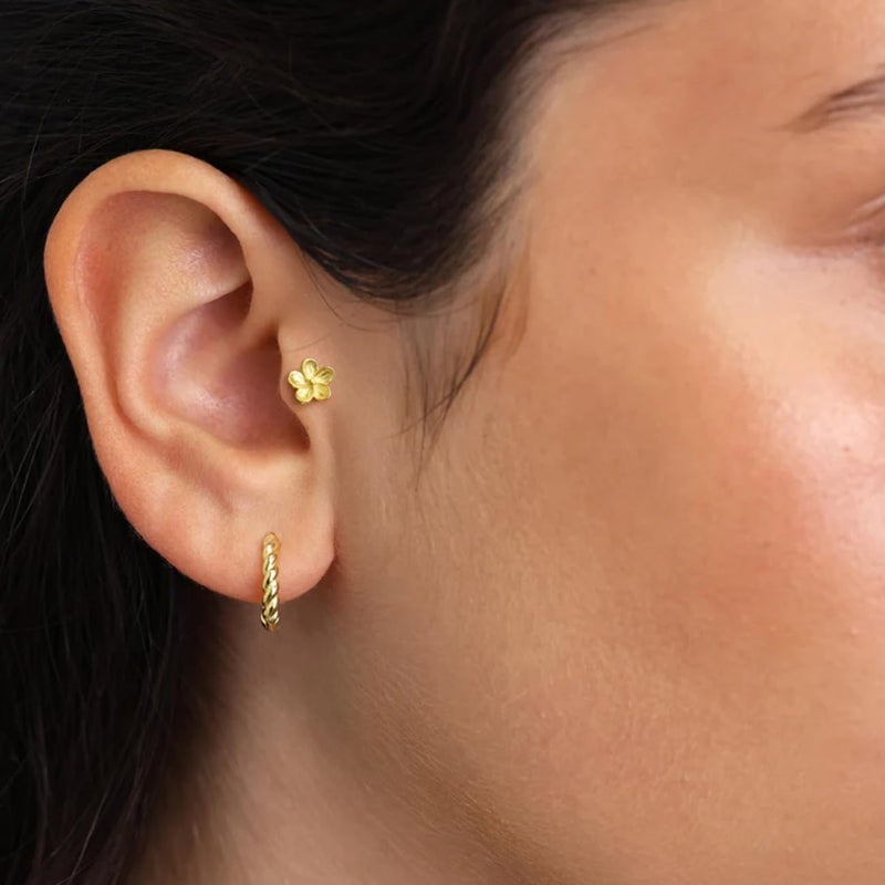NONTAI 16G Dainty Flower Gold Stud Earrings, Cartilage Tragus Helix Flat Back Stud Conch Piercing Jewelry - Image 3