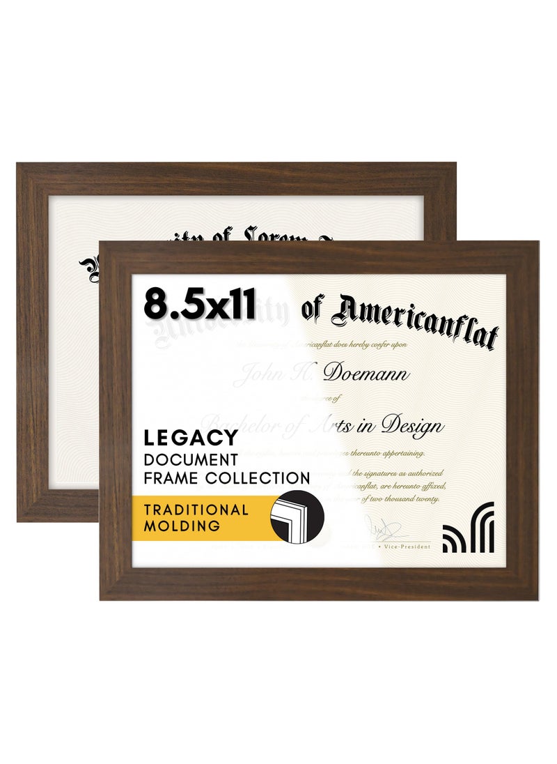 Americanflat Americanflat 85x11 Diploma Frame with ShatterResistant Glass  Set of 2  Document Frames with Engineered Wood  Legacy Collection  Certificate Frame for Tabletop and Wall Display  Walnut 