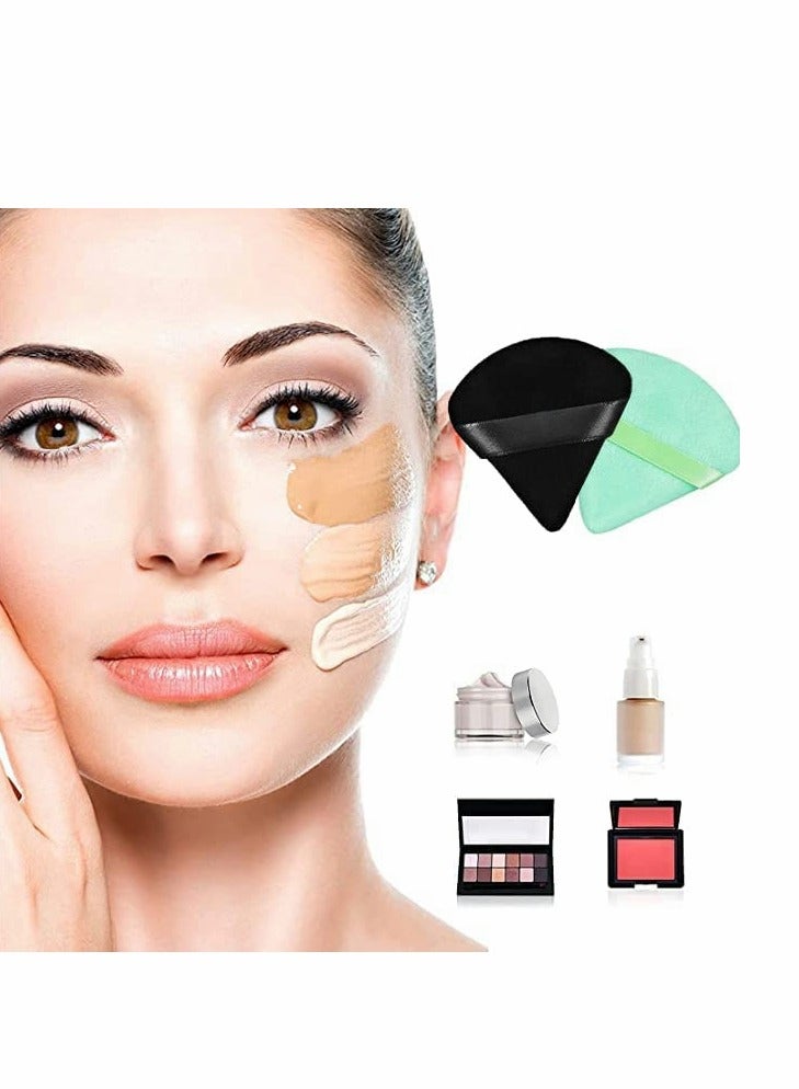Soft and Reusable Triangle Powder Puff Set - 10Pcs Dry/Wet Velour Puffs for Loose Powder, Foundation, Cream Blush - Green & Black Makeup Pads - Image 2