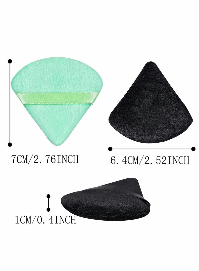 Soft and Reusable Triangle Powder Puff Set - 10Pcs Dry/Wet Velour Puffs for Loose Powder, Foundation, Cream Blush - Green & Black Makeup Pads - Image 4