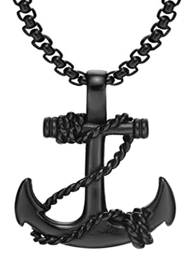 Greendou Fashion Jewelry Stainless Steel Nautical Anchor Cross Pendant Necklaces with 21.6 inch Chain (Black) - Image 1