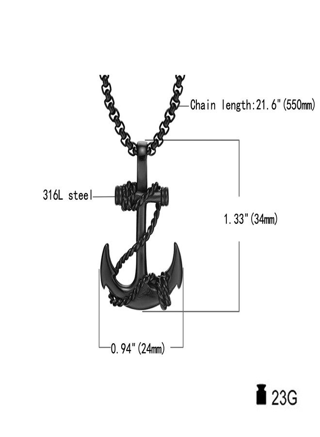 Greendou Fashion Jewelry Stainless Steel Nautical Anchor Cross Pendant Necklaces with 21.6 inch Chain (Black) - Image 2