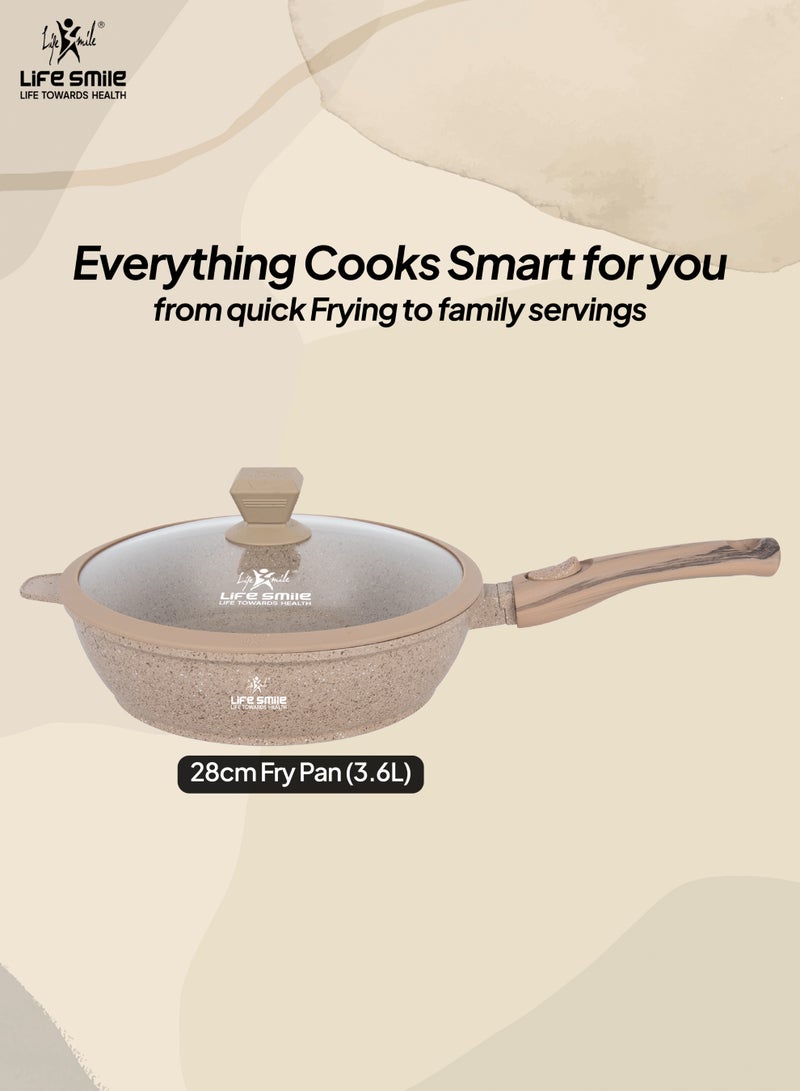 Life Smile 28cm Fry Pan (3.6L) Non-Stick Granite Cookware with Glass Lid - Image 2