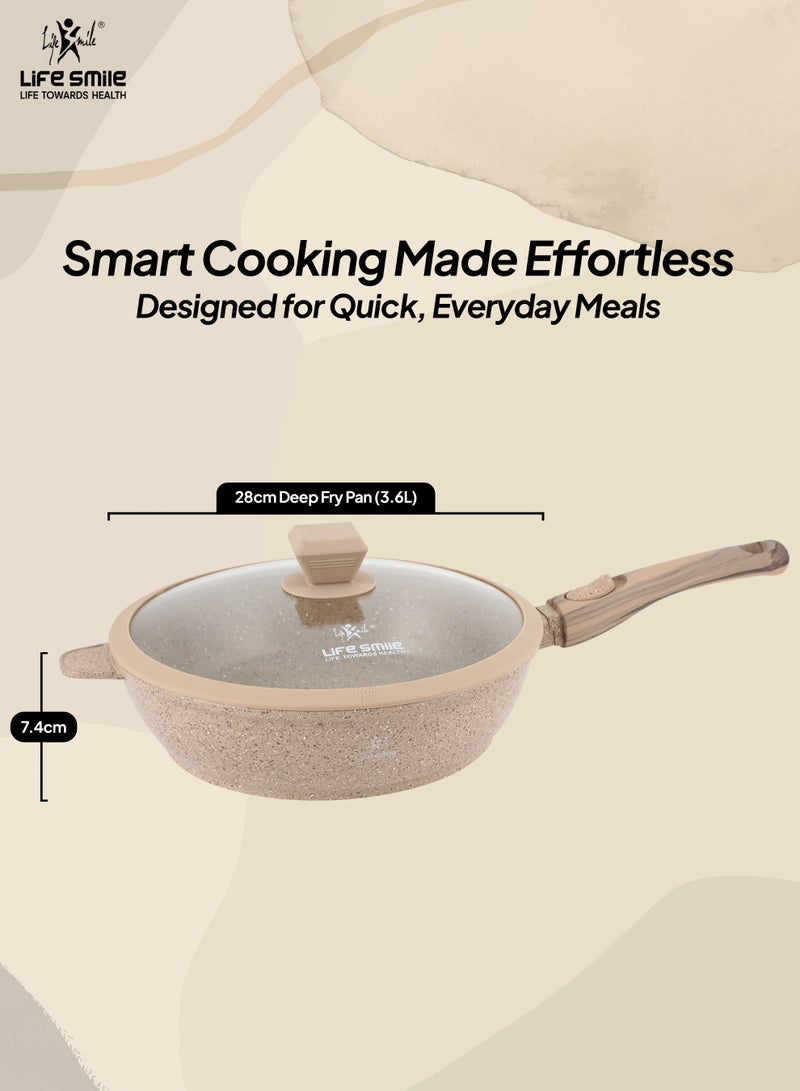 Life Smile 28cm Fry Pan (3.6L) Non-Stick Granite Cookware with Glass Lid - Image 3