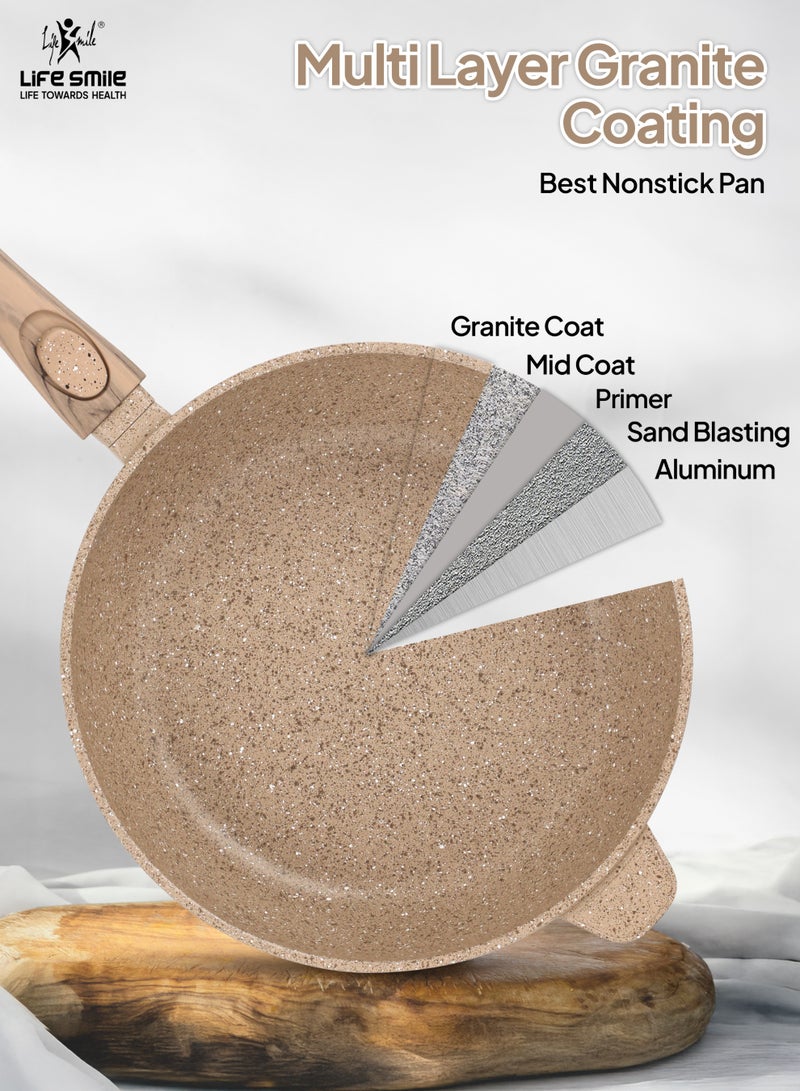 Life Smile 28cm Fry Pan (3.6L) Non-Stick Granite Cookware with Glass Lid - Image 4