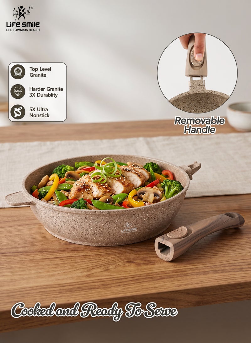 Life Smile 28cm Fry Pan (3.6L) Non-Stick Granite Cookware with Glass Lid - Image 5