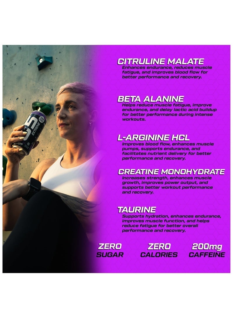 C5 Drink Extreme Mixed Berry -  Pre Workout , Sugar Free, Zero Calories, 200mg High Caffeine, Creatine - Beta Alanine - Citrulline Malate High-Performance Pre-Workout Booster Supplement Pack of 12 - Image 2