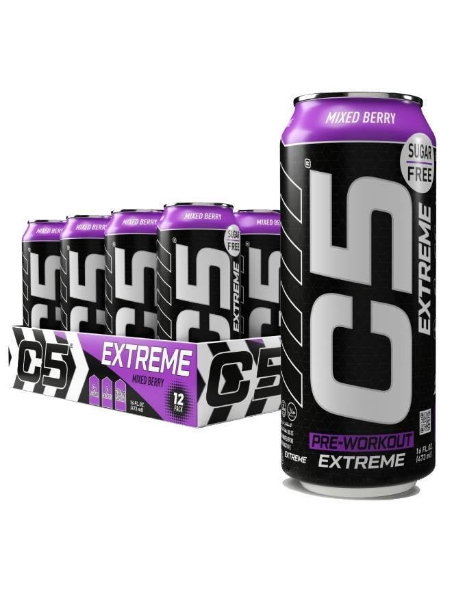 C5 Drink Extreme Mixed Berry -  Pre Workout , Sugar Free, Zero Calories, 200mg High Caffeine, Creatine - Beta Alanine - Citrulline Malate High-Performance Pre-Workout Booster Supplement Pack of 12 - Image 1