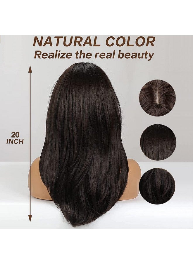 Esmee 20 Inches Long Straight Black Brown Layered Synthetic Hair Wigs For Women With Bangs For Daily Party Use… - Image 4