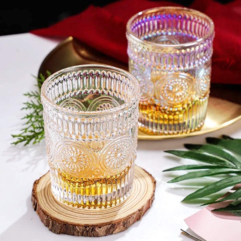 KELVEE Glass Embossed Designed Romantic Premium Tumbler Water Glasses Perfect For Drinking Whiskey Juice Beverages Beer Cocktail Set Of 6 Transparent 300 Ml - Image 2