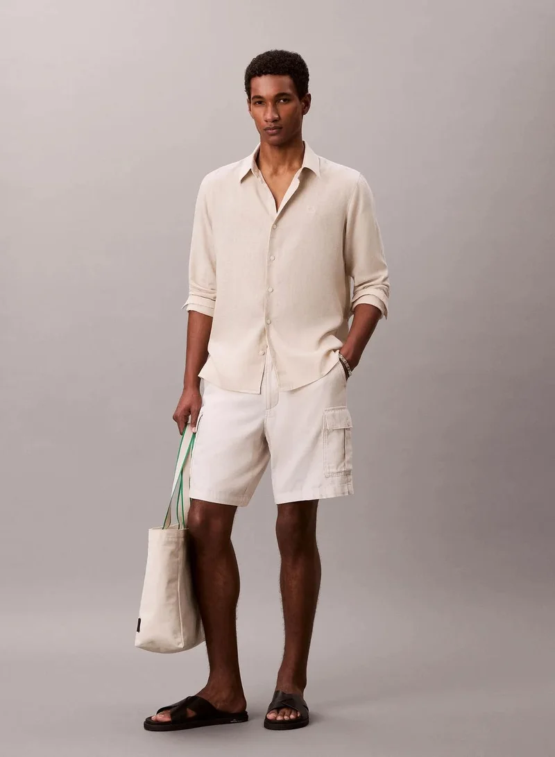 Calvin Klein Oatmeal Solid Linen Blend Classic Shirt for Men | Best Price UAE