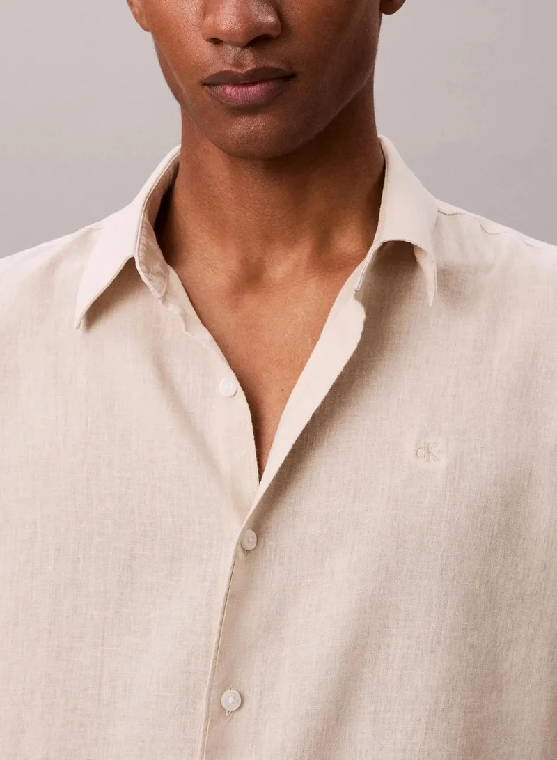 Calvin Klein Oatmeal Solid Linen Blend Classic Shirt for Men | Best Price UAE