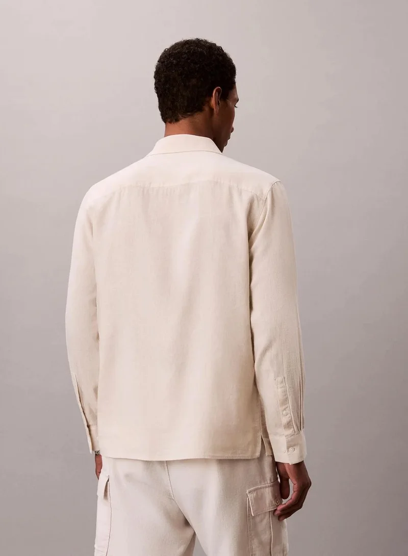 Calvin Klein Oatmeal Solid Linen Blend Classic Shirt for Men | Best Price UAE