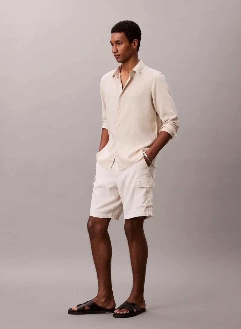 Calvin Klein Oatmeal Solid Linen Blend Classic Shirt for Men | Best Price UAE