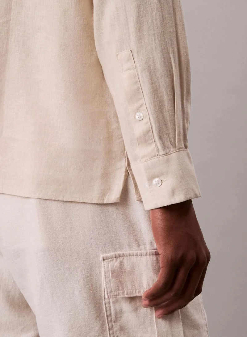 Calvin Klein Oatmeal Solid Linen Blend Classic Shirt for Men | Best Price UAE