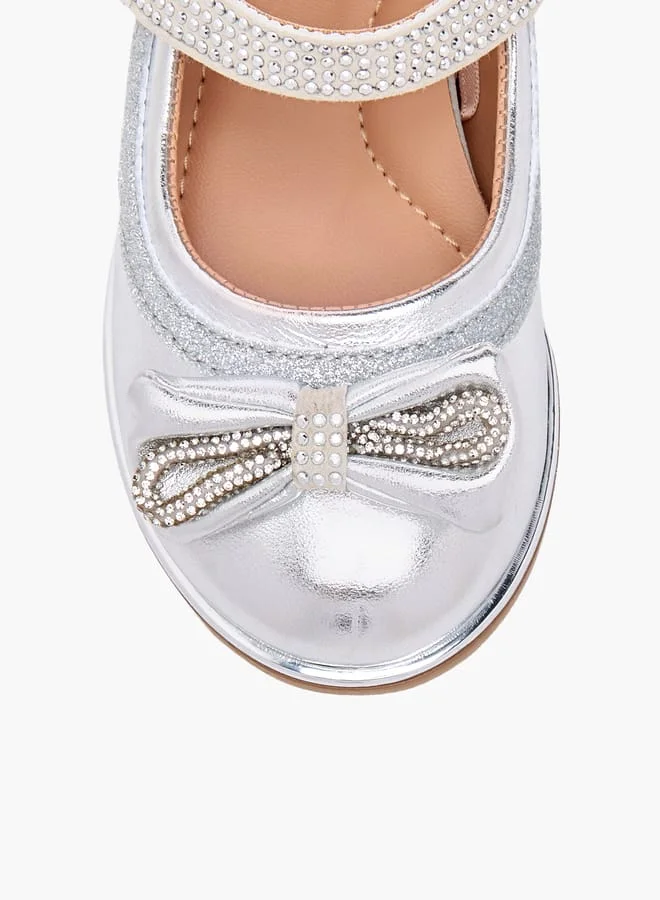 Barefeet Girls Bow Embellished Mary Jane Shoes with Hook and Loop Closure