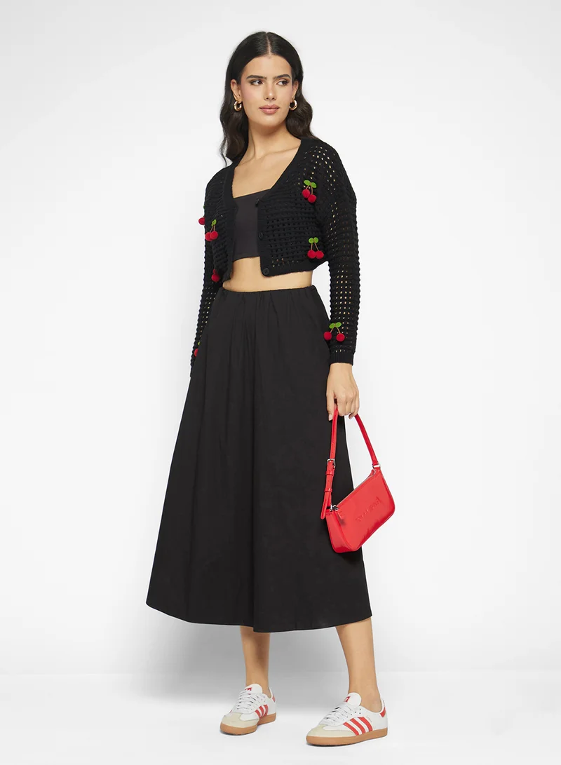 Ginger Knitted Openwork Cherry Detail Cardigan