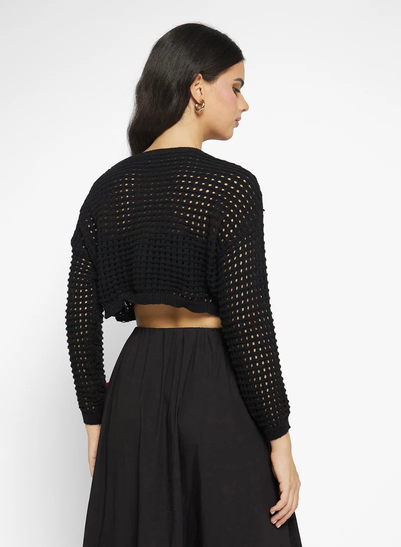 Ginger Knitted Openwork Cherry Detail Cardigan