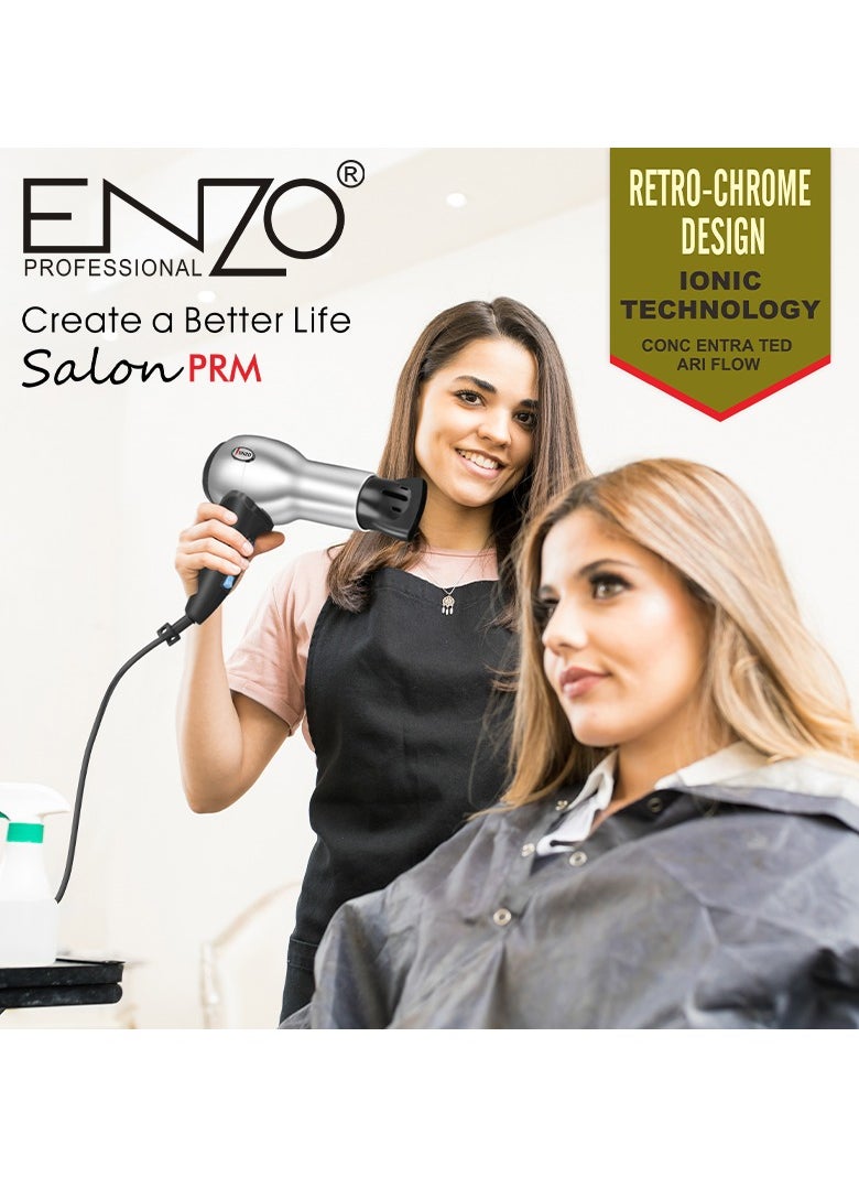 ENZO Professional - ENZO EN-8225 Professional Hair Dryer – 2200W Ionic Hair Dryer with 3 Heat & 2 Speed Settings, Diffuser Attachmen - Image 1