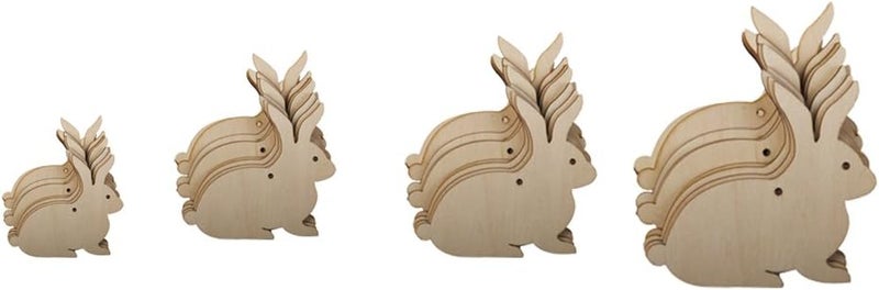 كلاراكو عبوة من 10 قطع من بطاقات خشبية على شكل أرنب من خشب MDF، زينة، لوازم حرفية خشبية غير مطلية، 6 سم - 12 سم - Image 1