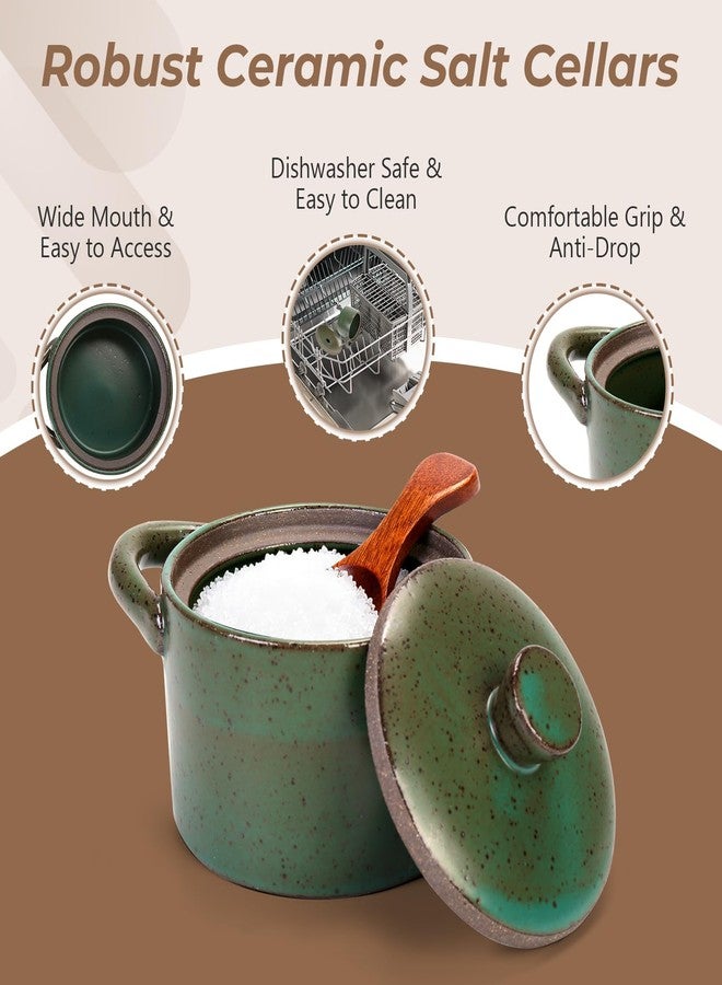 GearRoot 2 Pack Speckled Ceramic Salt Cellar with Lid and Spoon, 8.5oz Salt Pepper Containers for Countertop, Rustic Spices Sugar Bowl Storage Containers for Kitchen Decor (Gray & Green) - Image 4