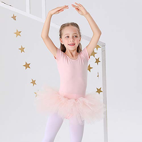 Bezioner Girls Cotton Ballet Dance Dress Cute Tutu Skirted Leotard Short Sleeve Pink Size 10-11 Years - Image 4