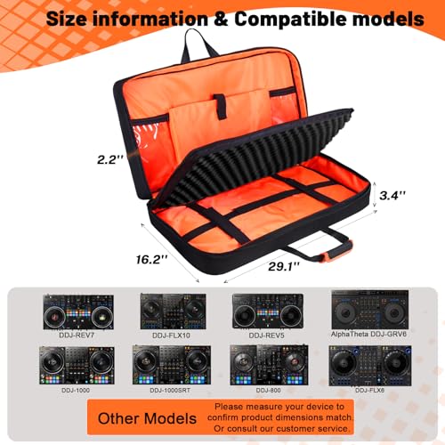 Timoxi DJ Controller Case for DDJ-FLX10/ 1000/REV7/REV5/800/ FLX6 AlphaTheta DDJ-GRV6 With Thick EVA Padding, Adjustable Shoulder Strap,Fits Up to 15.6" Laptops– Perfect for DJ and Music Producers - Image 2