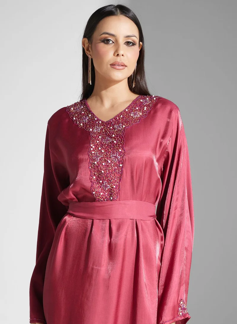 hayas closet Embellished Belted Jalabiya