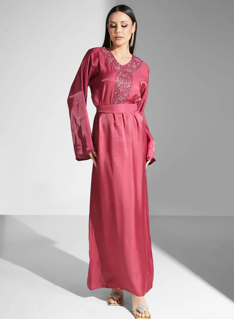 hayas closet Embellished Belted Jalabiya
