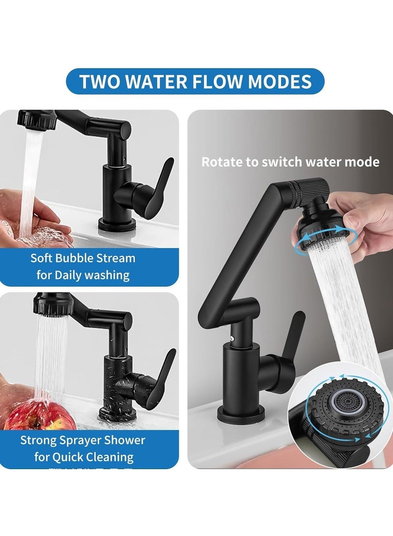 كابتن تيك 1080 Degree Swivel Faucet for Bathroom Sink, Single Hole Faucet, Adjustable Swivel Single Hole Bathroom Sink Faucet with Big Angle Rotate Spray Dual Function - Image 2