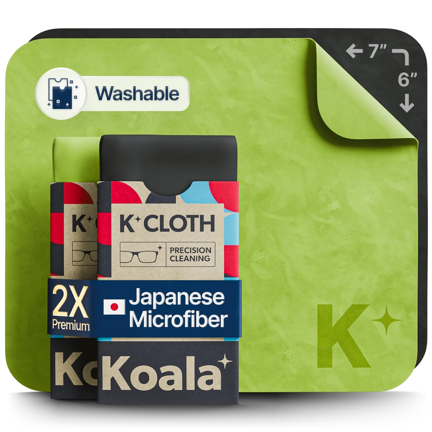 Koala Lens Cleaning Cloth | Japanese Microfiber | Glasses Cleaning Cloths | Eyeglass Lens Cleaner | Eyeglasses, Camera, VR/AR Headset, and Screen Cleaner | Black & Green (Pack of 3)
