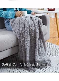 Soft Cozy Knit Blanket with Tassels for Couch and Bed Light Grey - pzsku/Z1D5AF5187DCB30E391DDZ/45/_/1667960372/b509e885-37ab-4662-9ed2-896b1a1b5601