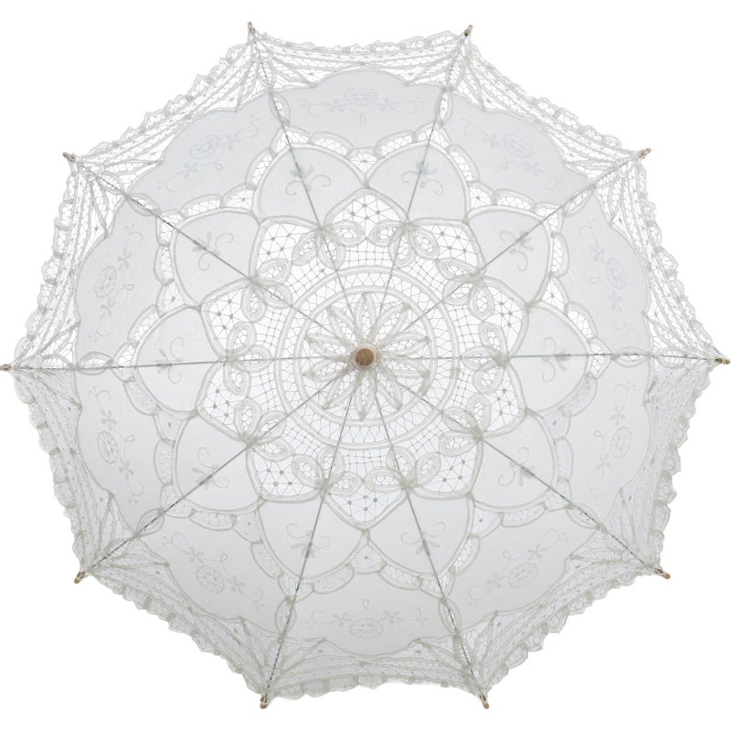 Bestage 307 White Handmade Wedding Lace Parasol UmbrellaBridal Decoration Dance Vintage Umbrella for Photo Tea Party Adult Size