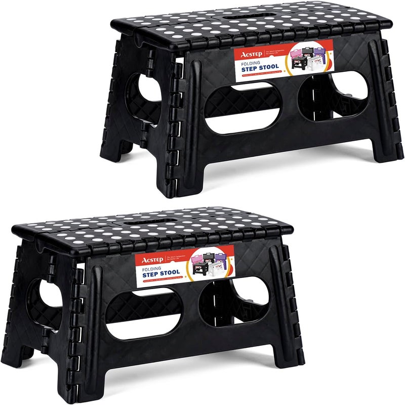 ACSTEP Foldable Step Stool for Kids and Adults,15-Inch Extra Wide 9-Inch Height (2 Pack) More Safe and Comfortable Holds Up to 300 lbs Folding Step Stool for Bathroom, Garden, Kitchen（Black） - Image 1