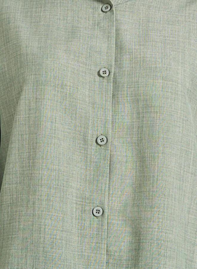 Styli Styli Solid Linen Buttoned Spread Collar Shirt