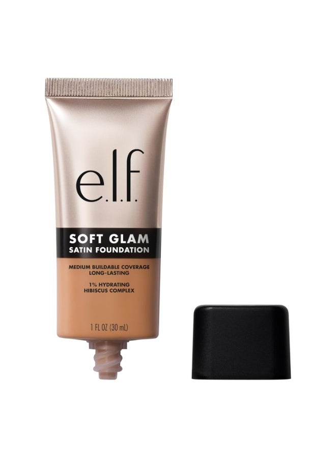 إلف كريم أساس e.l.f. Soft Glam، تغطية متوسطة، تركيبة تدوم طويلاً وقابلة للبناء للحصول على لمسة نهائية ناعمة وشبه مطفية (Satin)، نباتي ولم يُختبر على الحيوانات، درجة 41 Tan Neutral، سعة 30 مل. - Image 1