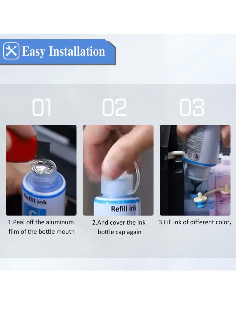 664 T664 Ink Compatible with Epson T664 Refill Ink Bottles Work with EcoTank ET-2650 ET-2500 ET-2550 ET-2600 ET-4500 ET-14000 L100 L110 L120 L200 L210 L300 L350 L355 L550 L555 Printer, 4 Pack - Image 4