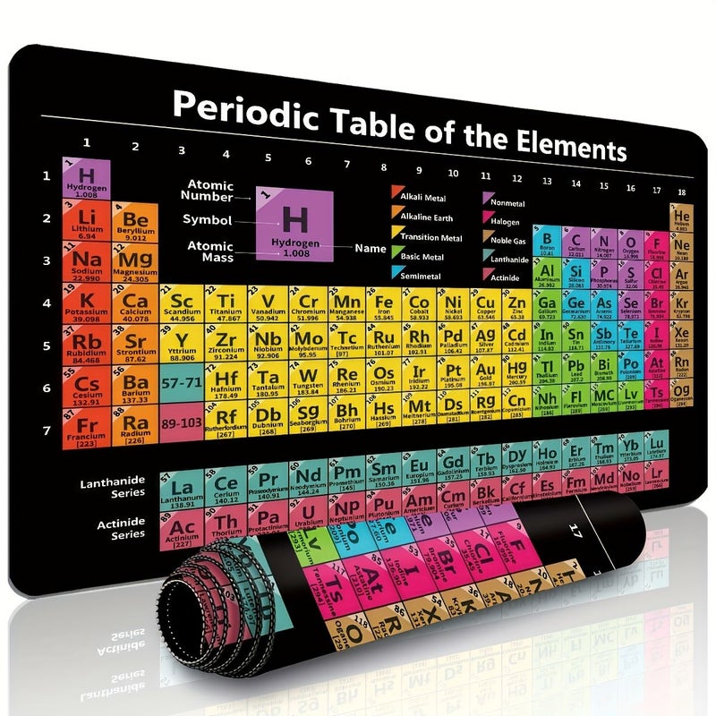 Gaming Mouse Mat 30x80cm Periodic Table Design Non Slip Rubber Base Stitched Edges Desk Pad - Image 1